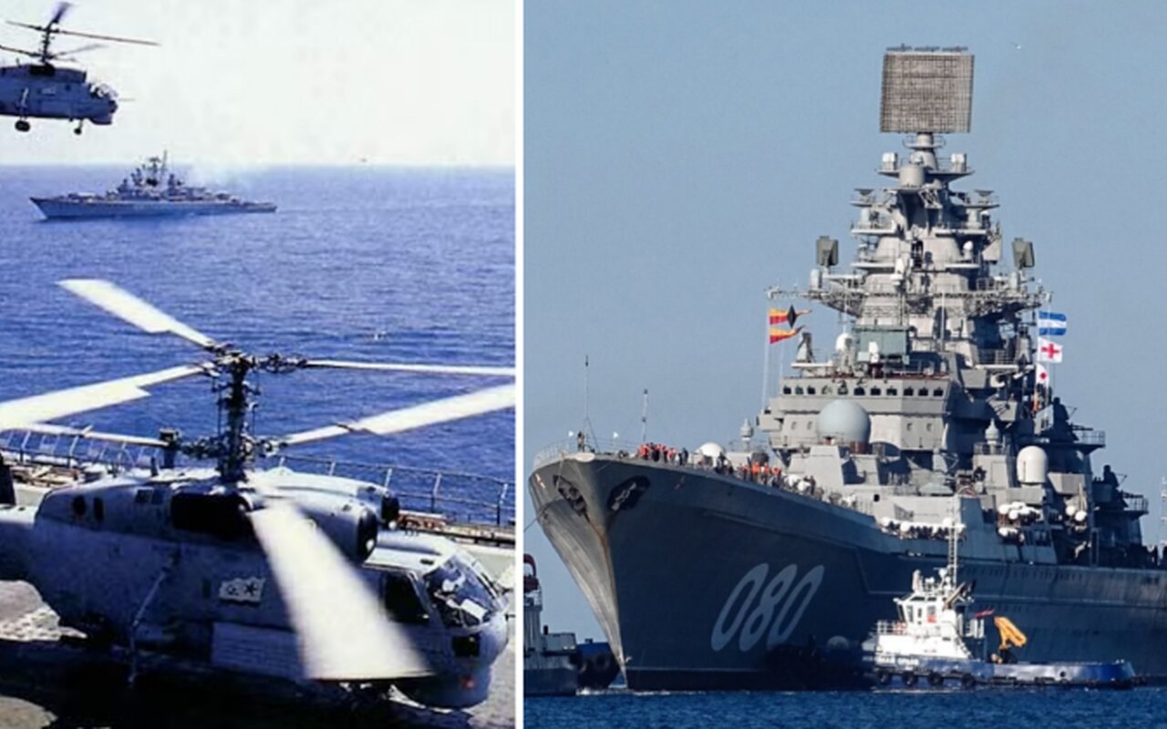 La piu grande nave da combattimento russa riceve nuovi elicotteri cacciatori di sottomarini